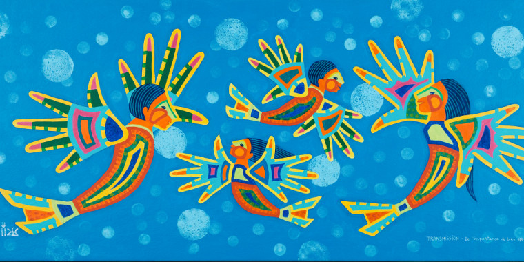 Trois oisillons apprenant à voler. avec leur mère. Illustrations symboliques.